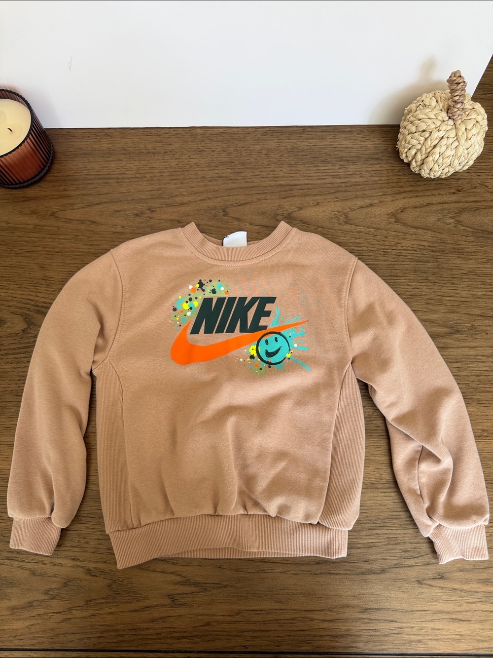 Nike Kids Tan Crewneck Sweatshirt with Colorful Graphic